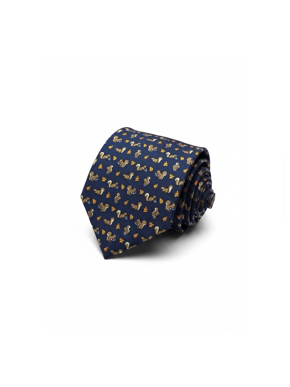 Brooks Brothers Makers Silk Tie Navy Blue Squirrel Acorn Animal Print Mens 61”